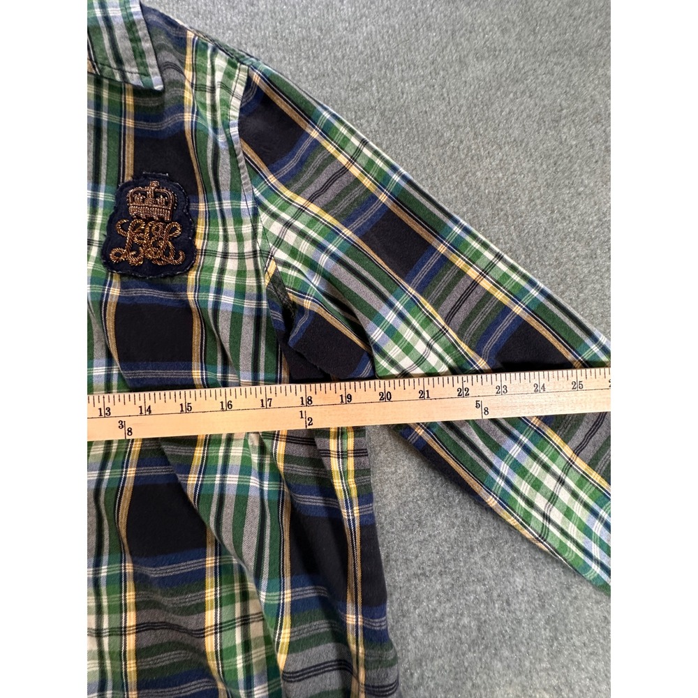 Lauren Ralph Lauren Green Plaid Crest Button Down Shirt Womens Large 1457 - Picture 7 of 10